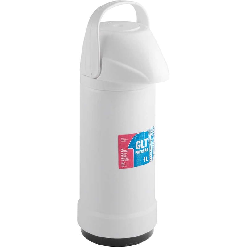 Garrafa térmica GLT pressão, 1 litro, branca
