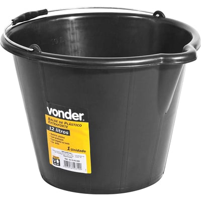 Balde de plástico extraforte, 12 litros, preto