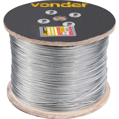Cabo de aço galvanizado, alma de fibra, 3,18 mm - 1/8", 6 x 7