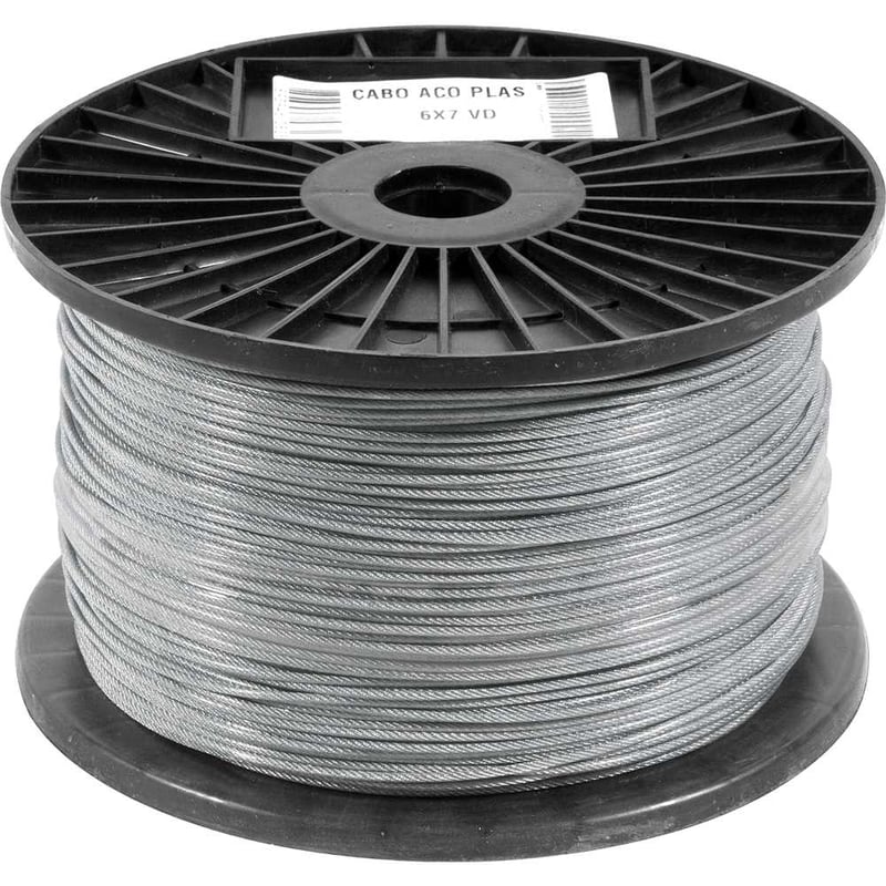 Cabo de aço plastificado transparente, alma de fibra, 3,97 mm - 5/32", 6 x 7