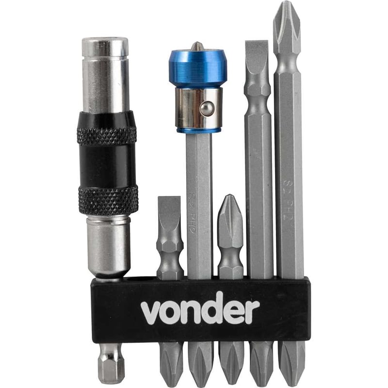 Jogo de bits/ponteiras com 8 peças, encaixe sextavado de 1/4", com extensão magnética articulada