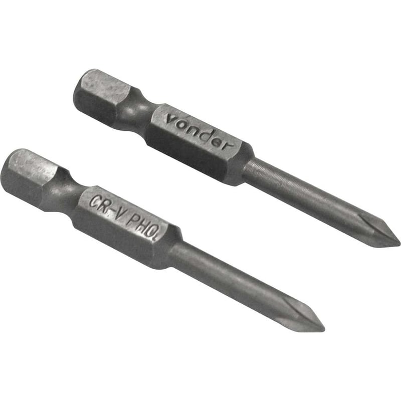 Jogo de bits de ponteiras phillips com encaixe sextavado 1/4", nº 0 x 50 mm, cartela com 2 peças