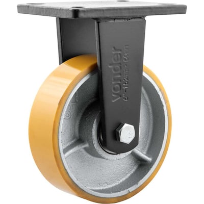 Rodízio fixo industrial 6", de poliuretano e ferro fundido, laranja