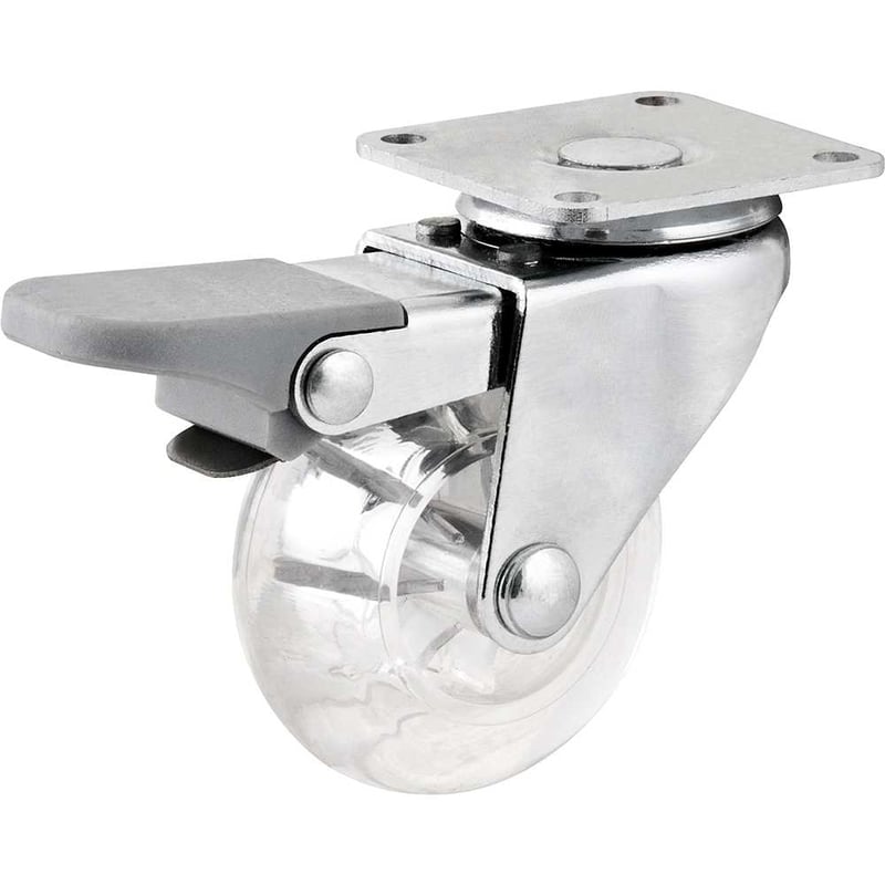 Rodízio giratório leve de poliuretano 1.3/8", com freio, transparente
