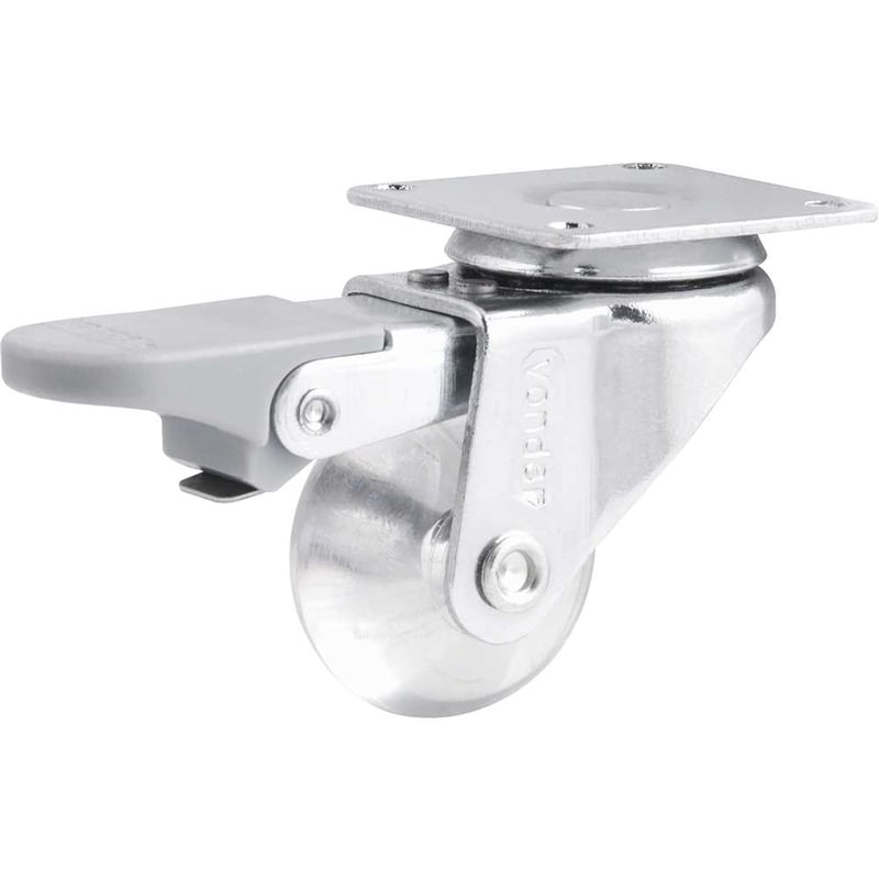 Rodízio giratório leve 1.3/8", de poliuretano, transparente, com freio