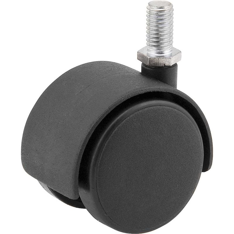 Rodízio giratório duplo leve 2", de nylon, preto, com rosca