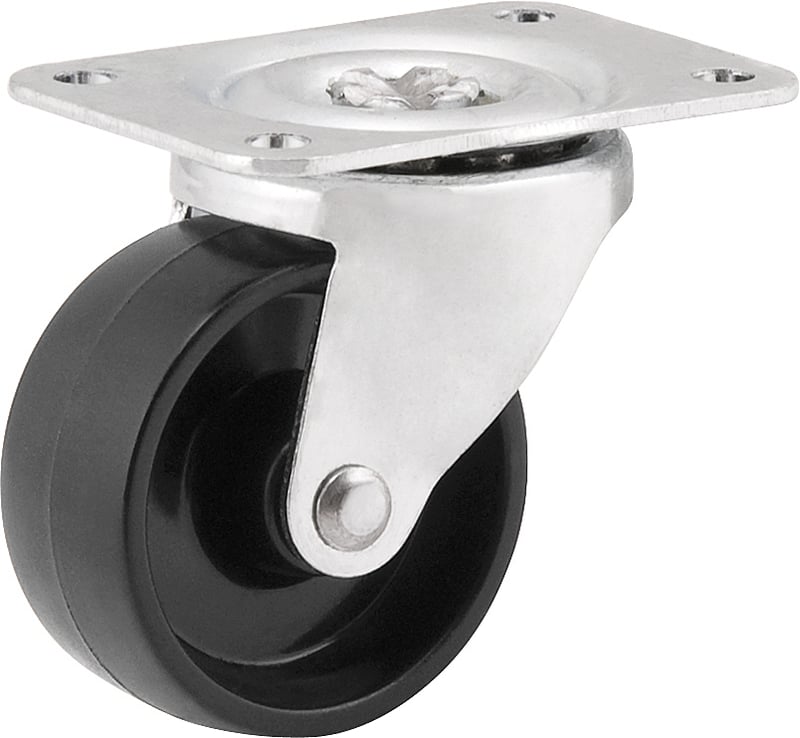 Rodízio giratório leve 1.9/16", de nylon, preto