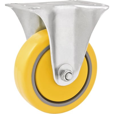 Rodízio fixo industrial leve 3", de poliuretano e PVC, amarelo