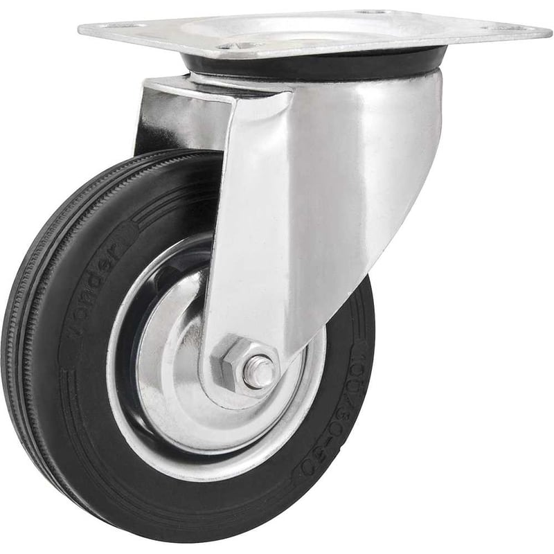 Rodízio giratório leve 4", de borracha, preto