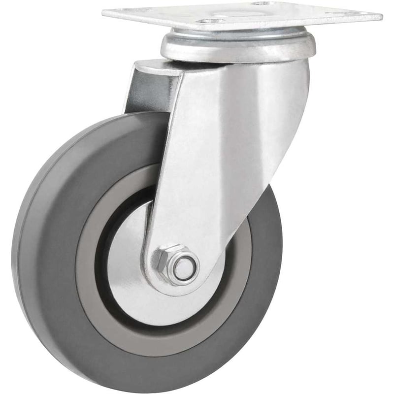Rodízio giratório 4", de borracha e PVC, cinza