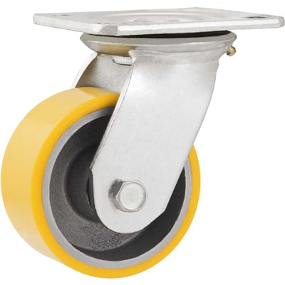 Rodízio giratório 4", de poliuretano e ferro fundido, amarelo