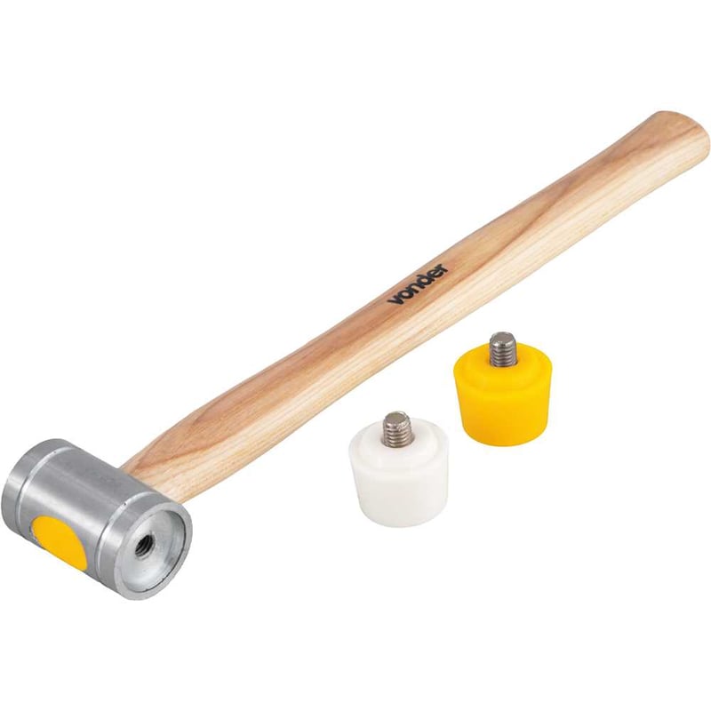 Martelo 28 mm, borda intercambiável, nylon/poliuretano, cabo em madeira