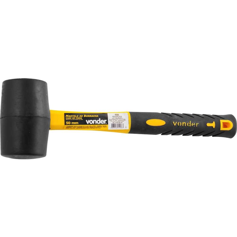 Martelo de borracha 50 mm, cabo em fibra, preto