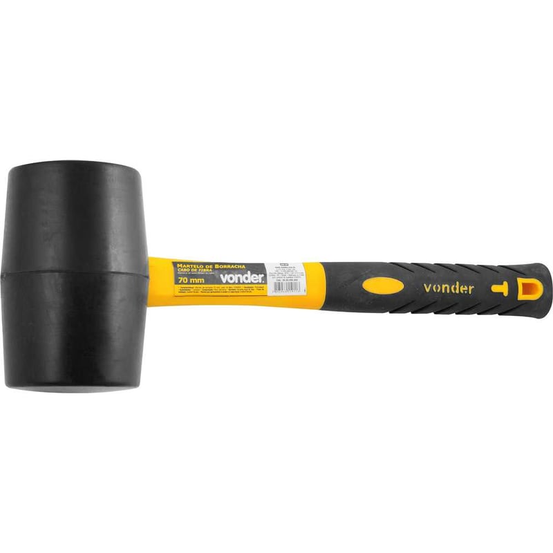 Martelo de borracha 70 mm, cabo em fibra, preto