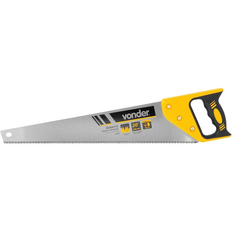 Serrote 20", aço carbono, tripla afiação, cabo plástico emborrachado