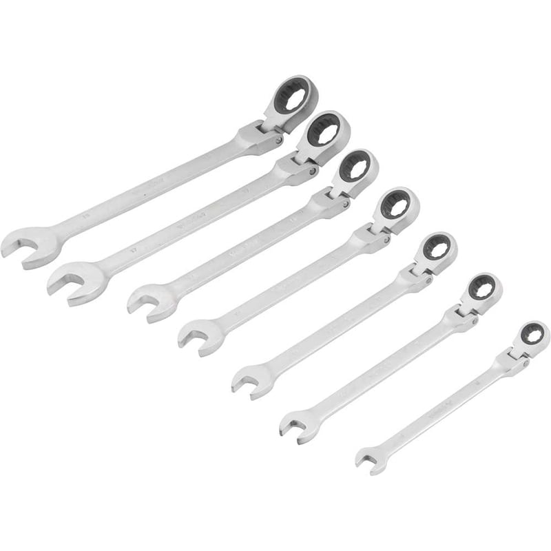 Jogo de chaves combinadas com catraca articulada, 8,0 mm a 19,0 mm, com 7 peças