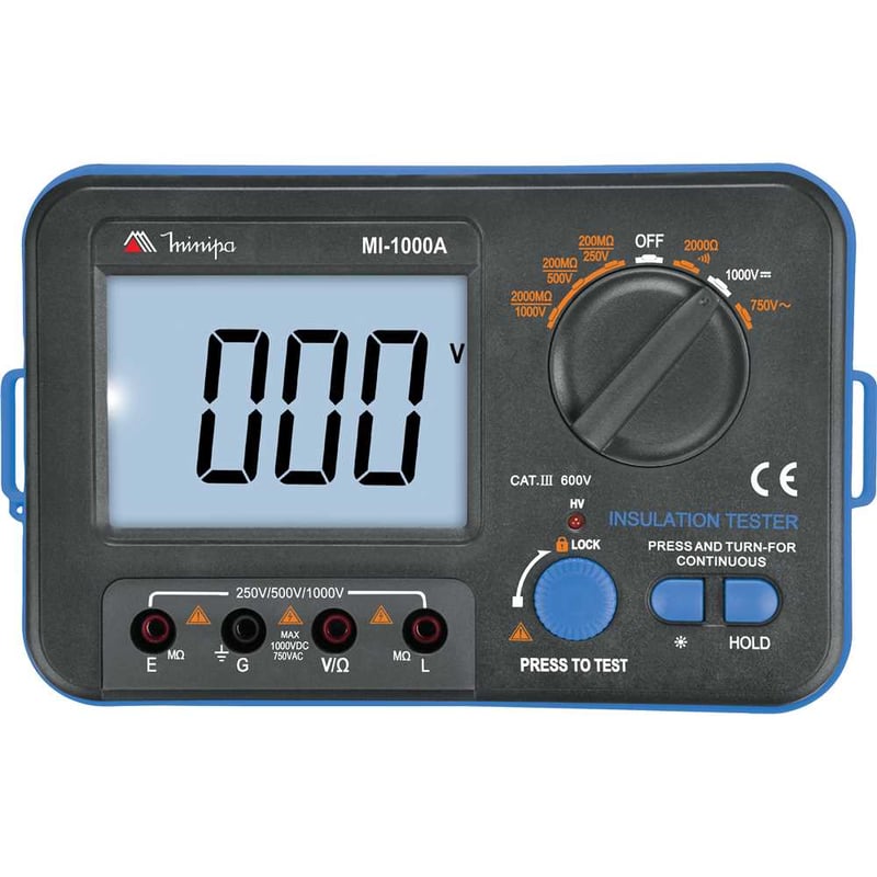 Megômetro digital, 250 V - 1.000 V, CAT III 600 V