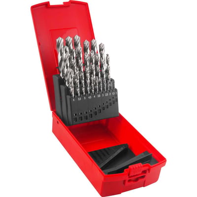 Jogo de brocas de aço rápido DIN 338, 1 mm a 13 mm, com 25 peças