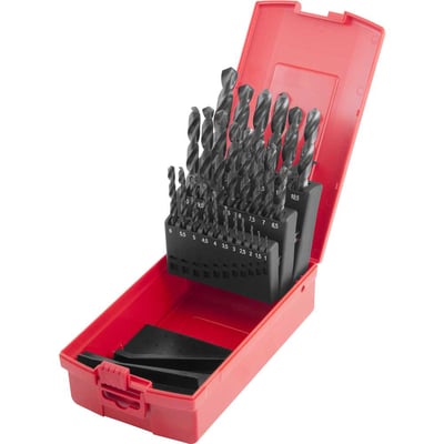 Jogo de brocas de aço rápido DIN 338, 1 mm a 13 mm, com 25 peças