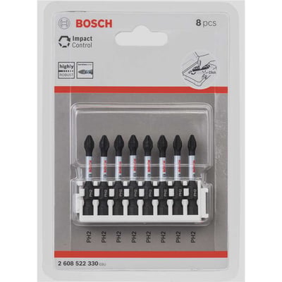 Jogo de bits de ponteiras phillips com encaixe sextavado 1/4", nº 2 x 50 mm, cartela com 8 peças