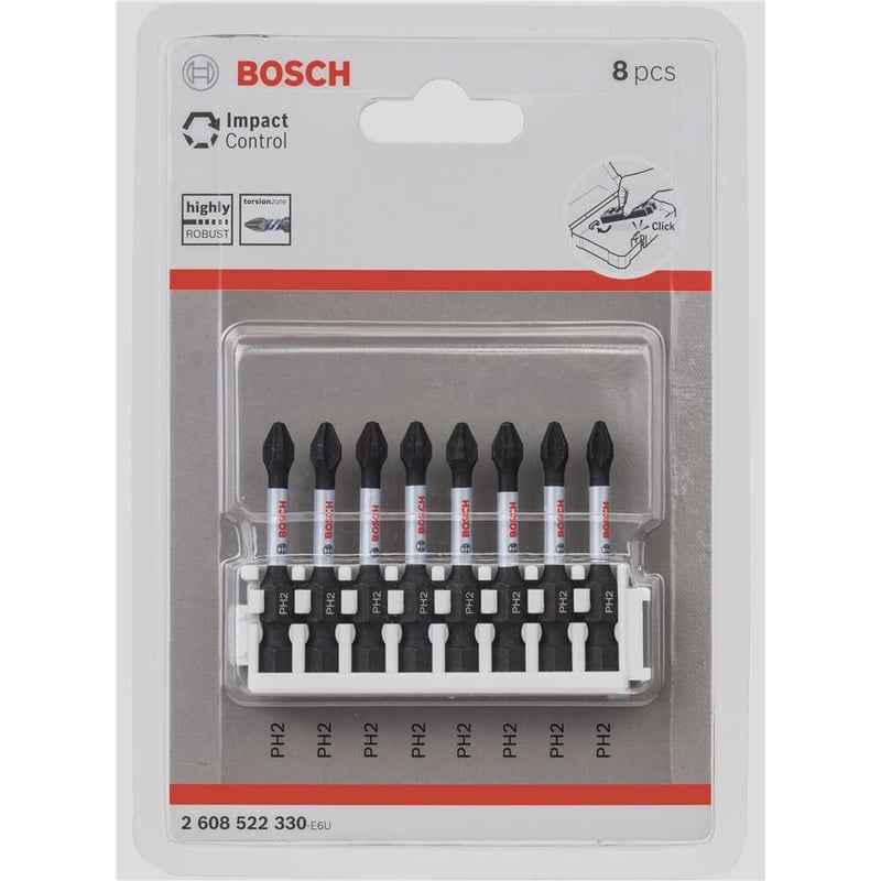 Jogo de bits de ponteiras phillips com encaixe sextavado 1/4", nº 2 x 50 mm, cartela com 8 peças