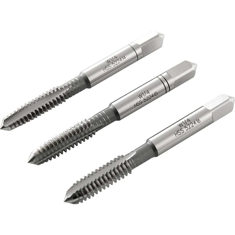 Macho manual de aço rápido 1/4" BSW, jogo com 3 peças