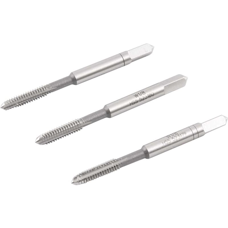 Macho manual de aço rápido 1/8" BSW, jogo com 3 peças