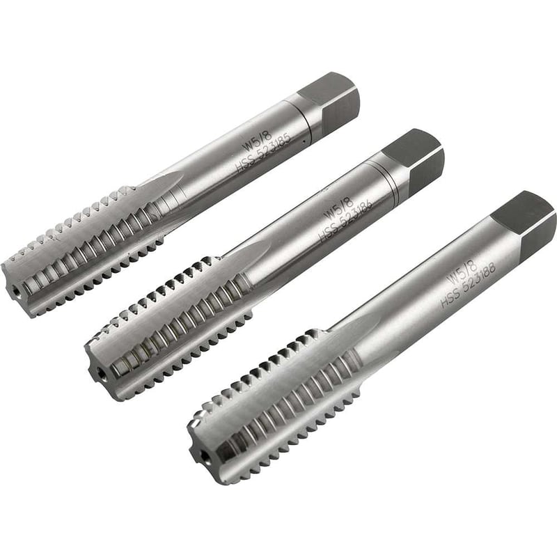 Macho manual de aço rápido 5/8" BSW, jogo com 3 peças