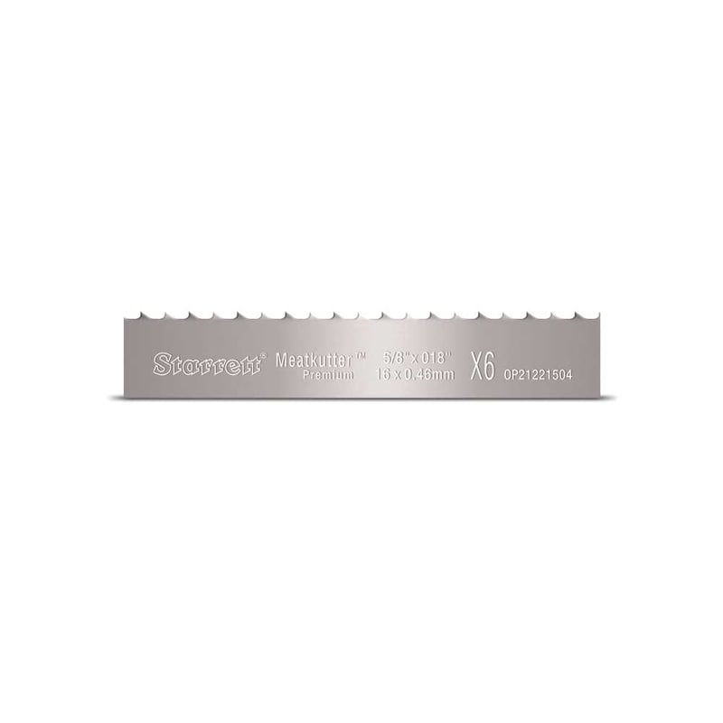 Lâmina de serra fita aço carbono para cortar carne, 1,74 m x 16 mm x 0,46 mm, 6 dentes Skip, Meatkutter Premium MKP
