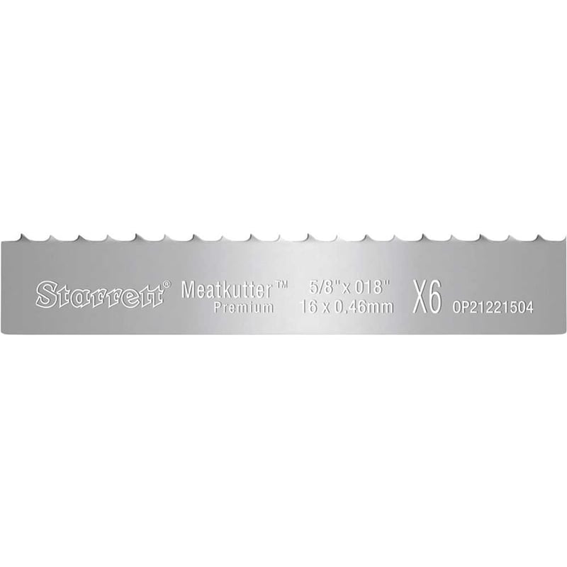 Lâmina de serra fita aço carbono para cortar carne, 1,77 m x 16 mm x 0,46 mm, 6 dentes Skip, Meatkutter Premium MKP
