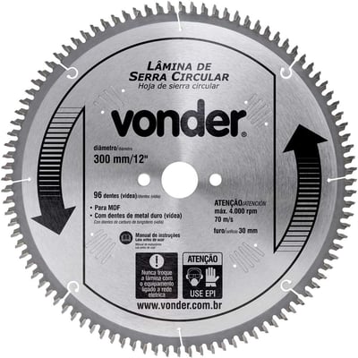Lâmina de serra circular com dentes de metal duro, 300 mm x 30 mm, com 96 dentes, para MDF