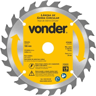 Lâmina de serra circular com dentes de metal duro/vídea, 165 mm x 20 mm, 24 dentes