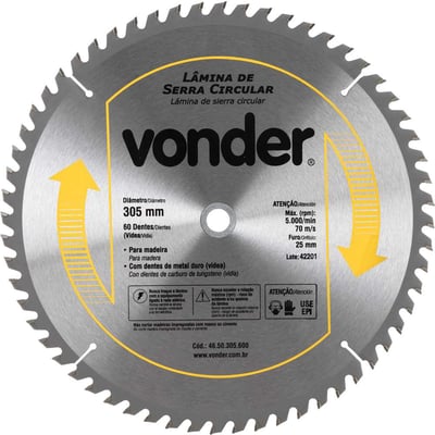 Lâmina de serra circular com dentes de metal duro/vídea, 305 mm x 25,4 mm, 60 dentes