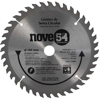 Lâmina de serra circular com dentes de metal duro/vídea, 185 mm x 20 mm, 40 dentes
