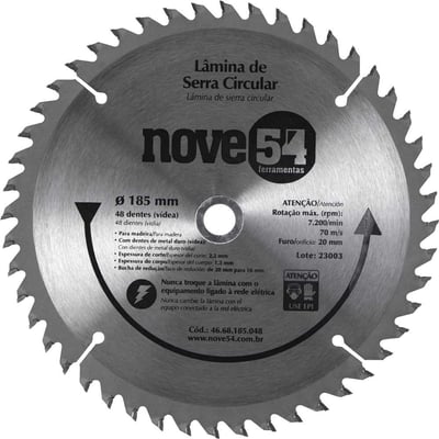 Lâmina de serra circular com dentes de metal duro/vídea, 185 mm x 20 mm, 48 dentes