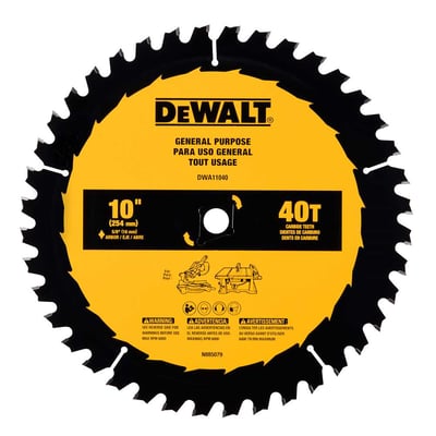Lâmina de serra circular, 10" (254 mm) x 16,0 mm x 1,6 mm, 40 dentes de metal duro, para madeira, DWA11040