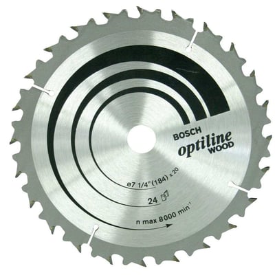 Lâmina de serra circular com dentes de metal duro/vídea, 184 mm x 20 mm, 24 dentes