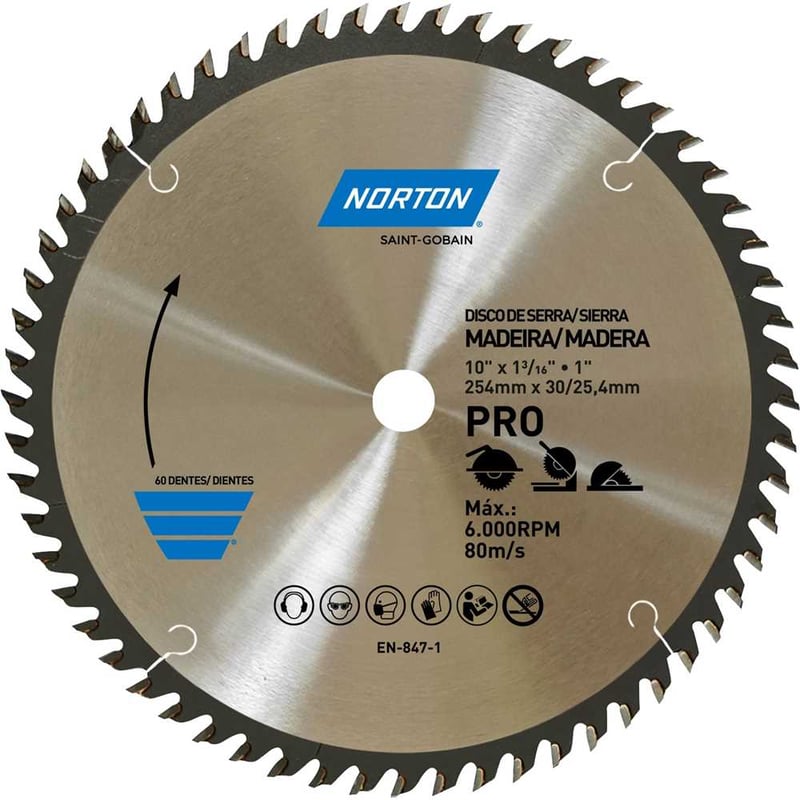 Lâmina de serra circular, 254 mm, furo 30 mm/25,4 mm, 60 dentes, 70184632484