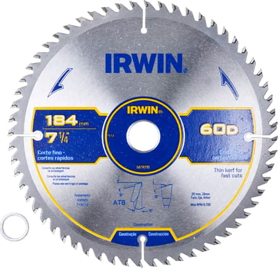 Lâmina de serra circular com dentes de metal duro, 184 mm x 20 mm, 60 dentes, IW14110