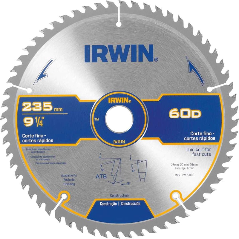 Lâmina de serra circular com dentes de metal duro, 235 mm x 25 mm, 60 dentes, IW14114