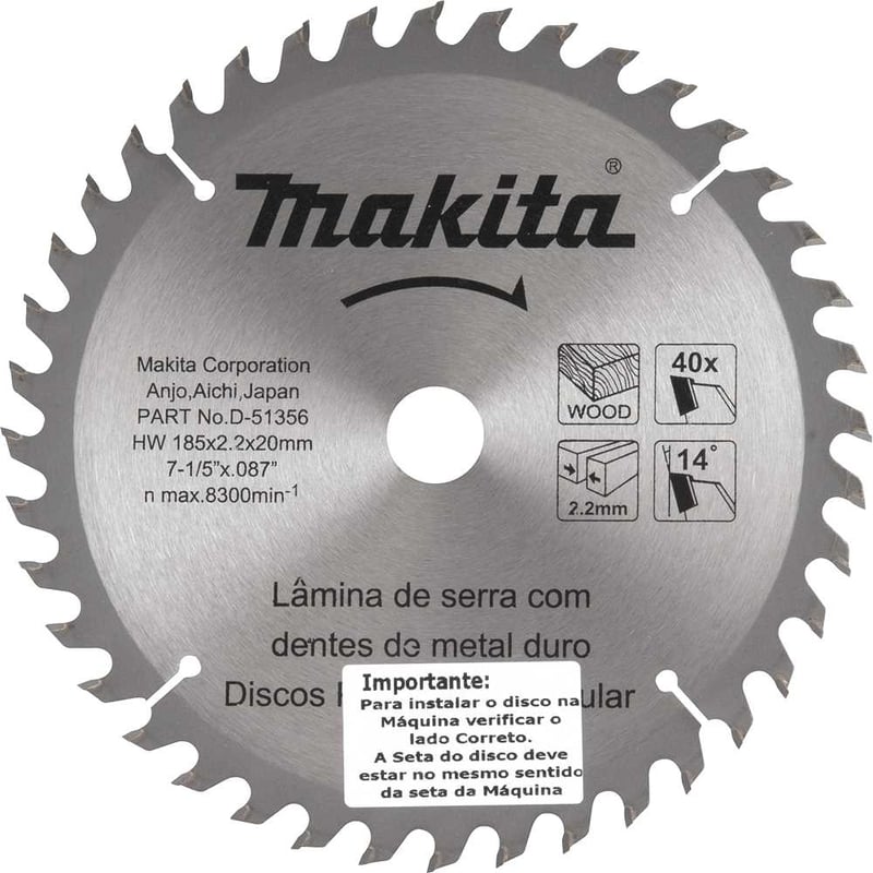 Lâmina de serra circular com dentes de metal duro, 185 mm x 20 mm, 40 dentes
