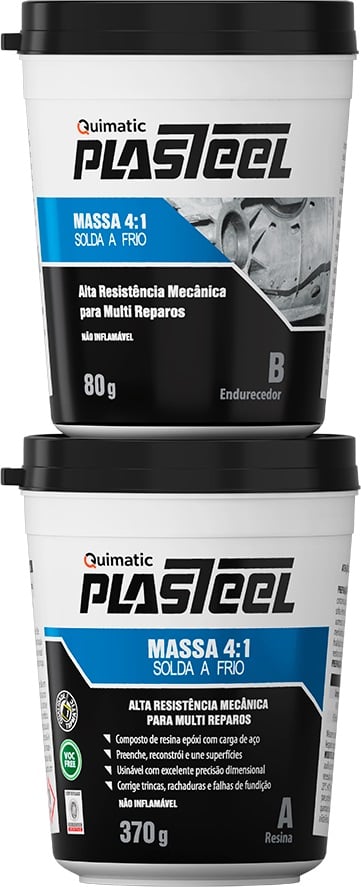 Composto epóxi bi-componente com carga metálica, plastell 4:1, preto, 450 g