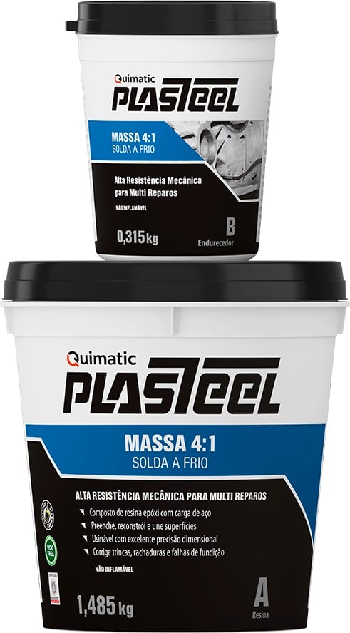Composto epóxi bi-componente com carga metálica, plastell 4:1, preto, 1,8 kg