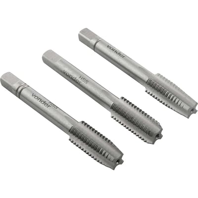 Macho manual de aço rápido 1/4" UNC, jogo com 3 peças