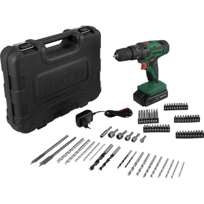 Parafusadeira/furadeira de impacto a bateria, 12 V, fonte bivolt automática, jogo com 74 acessórios