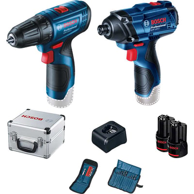 Conjunto de parafusadeira / furadeira GSR120-LI, e chave de impacto GDR120-LI a bateria, 12 V, com maleta de alumínio 06019G80E3-000