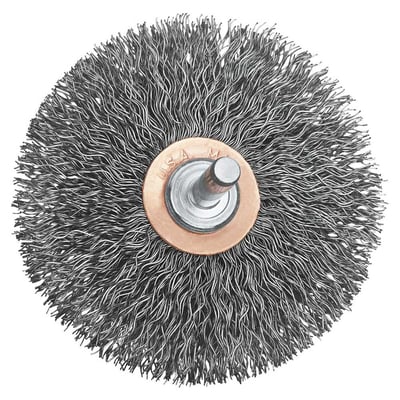 Escova circular de aço carbono, 3", com fio ondulado, haste de 1/4", DW4903