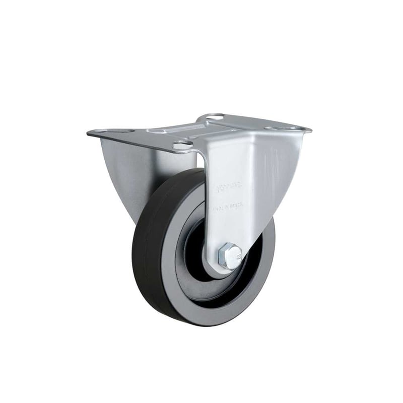 Rodízio fixo leve 4", de borracha, preto, FLR 414 BIN, RODCAR