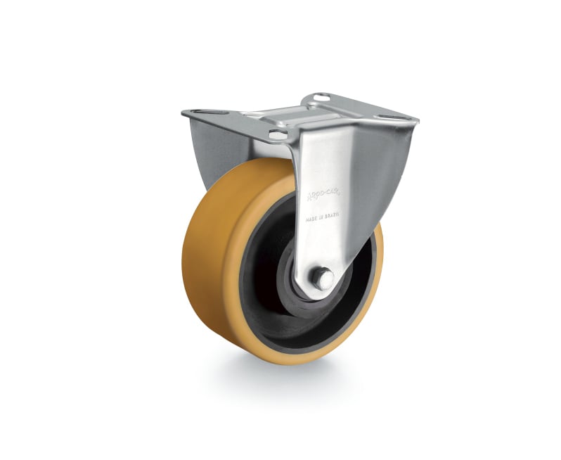 Rodízio fixo industrial leve 4", de poliuretano, laranja, FLR 414 UFN, RODCAR