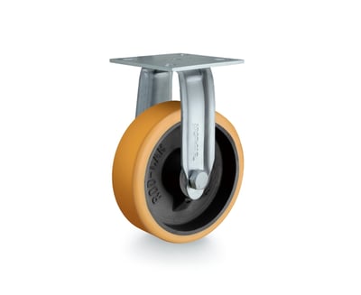 Rodízio fixo industrial leve 5", de poliuretano, laranja, FIR 52 UFK, RODCAR